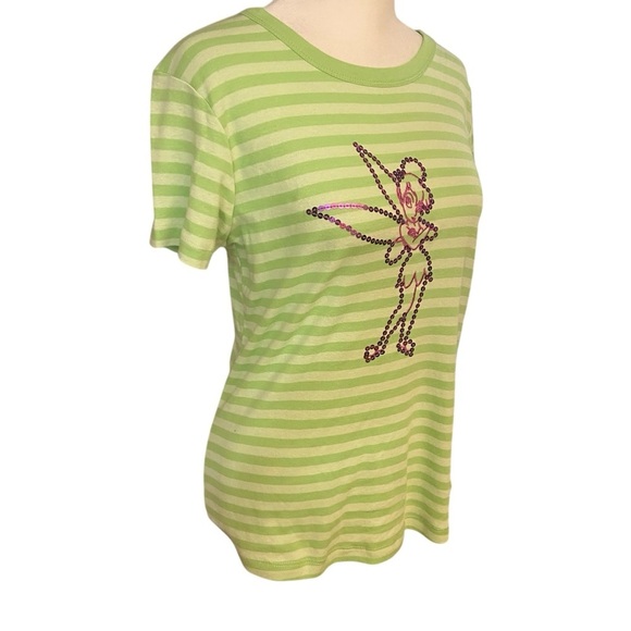 Disney Green Striped Tinker Bell Women’s Size M Embroidered w Sequins Stretch - Picture 3 of 9